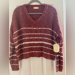 ALTAR'D STATE V NECK Rose Ivory STRIPE SWEATER, Size MEDIUM New W TAG